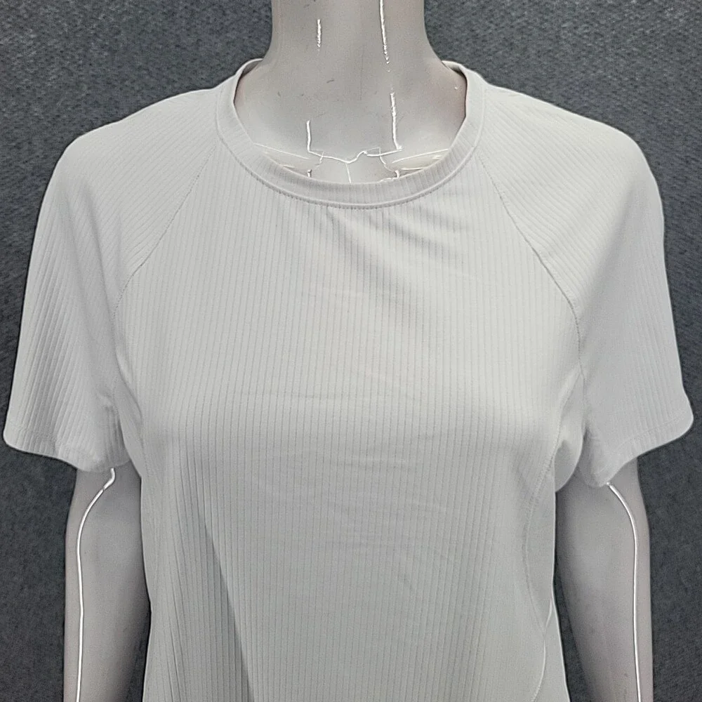 Spyder Women's Active Top Large Size White Ribbed Short Sleeves Tee Shirt